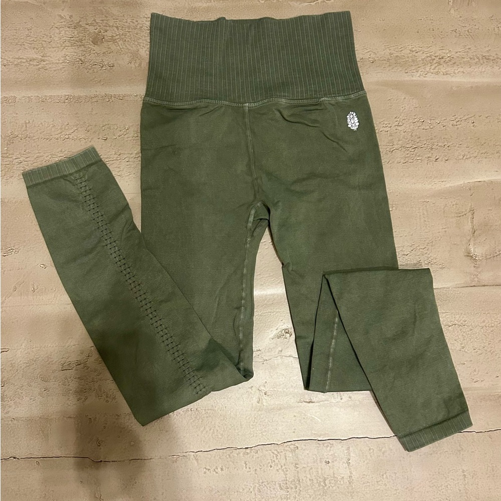 Free People Good Karma Washed Olive Green Leggings